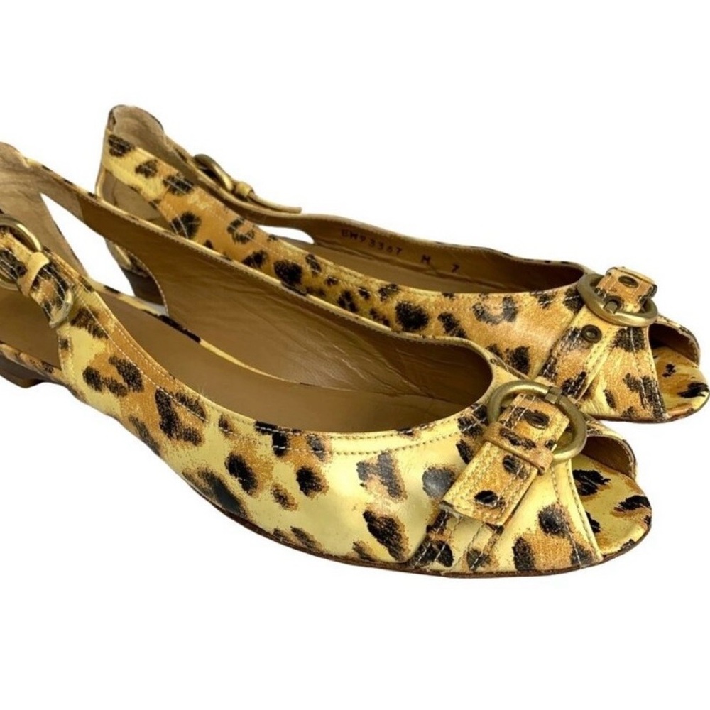 Stuart Weitzman Leather Peep Toe Animal Print Flats Size 7